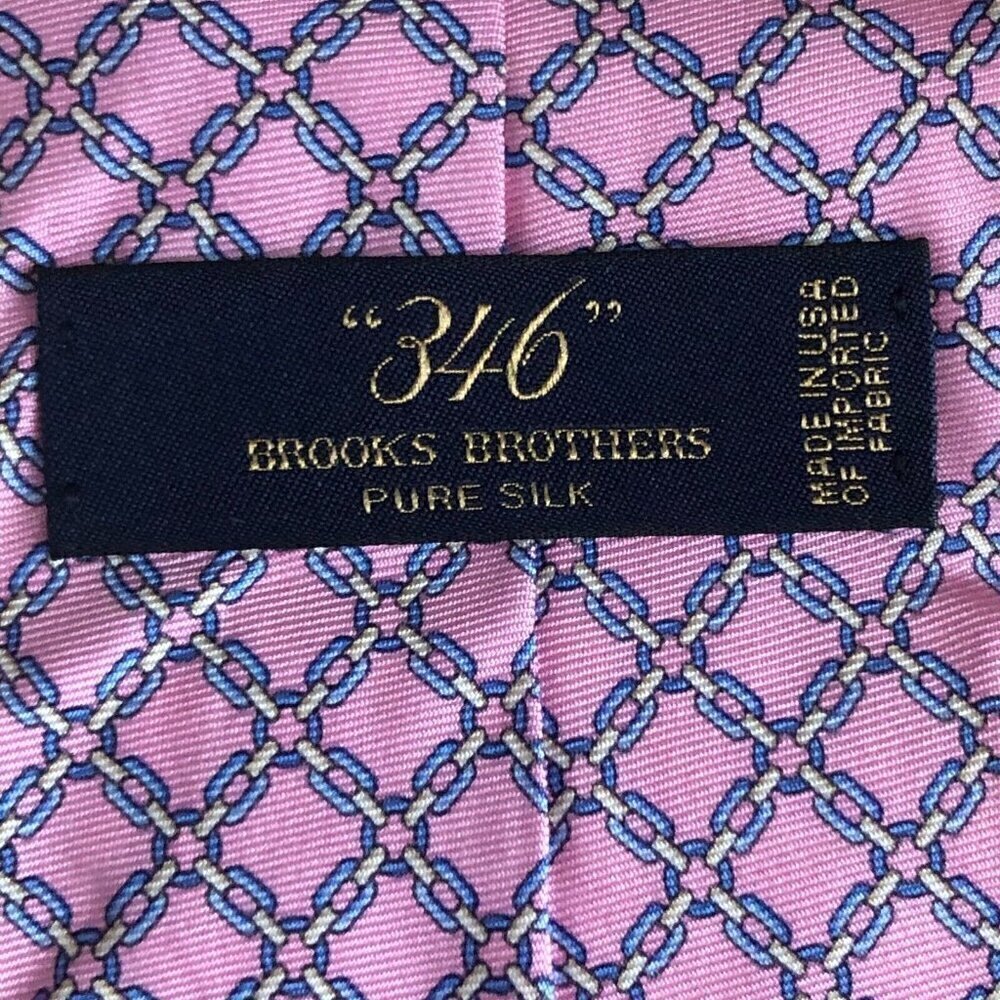 Brooks Brothers Men's 100% Silk Tie Necktie - Pink Blue Chain Link Old Money - Picture 2 of 4